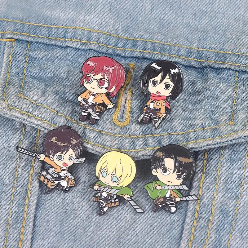 

Attack on Titan Chibi Enamel Pins Custom Eren Mikasa Armin Levi Brooches Lapel Badges Cartoon Jewelry Gift for Fans Friends