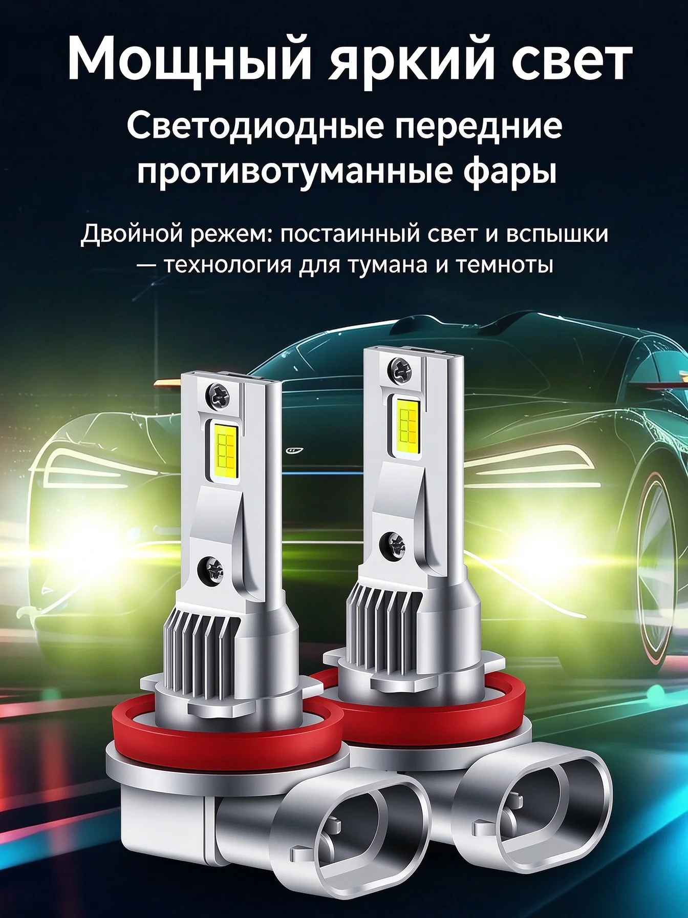 Green Lemon H7 H8 H9 H11 HB3 HB4 LED Headlight Bulbs 25W Fog Lamp Retrofit Strobe 12V Super Bright