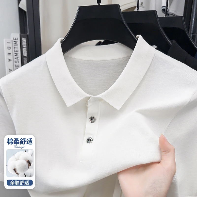 Good 100% Combed Cotton Knitwear for Men Summer Spring Classic Solid Breathable Knit Polo Shirt Short Sleeve Kntting T-shirts