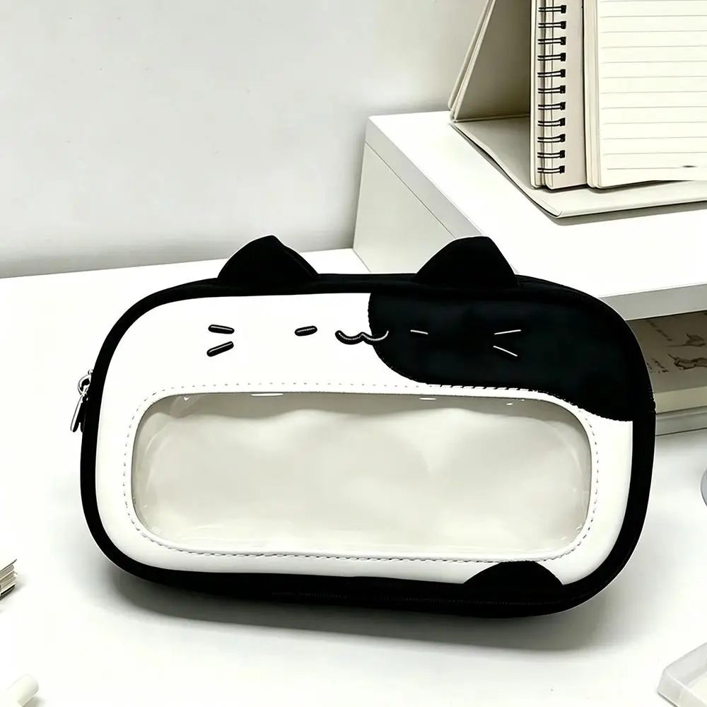 With Clear Window Pencil Case Cat Ear Double Layers Pencil Pouch Large Capacity Portable Stationery Bag Students