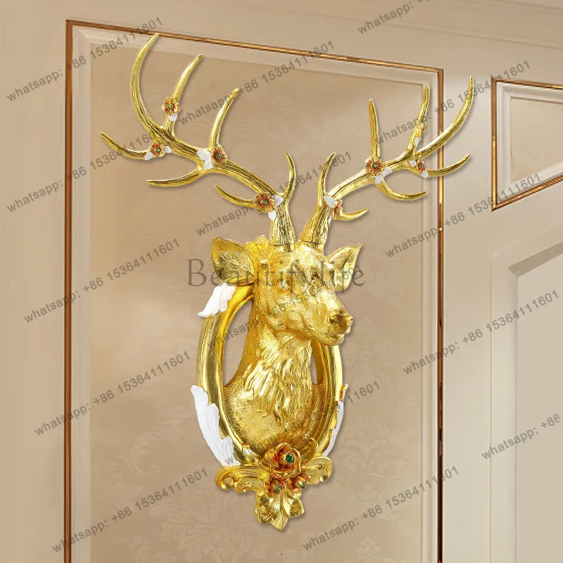European wall decoration hotel living room entrance TV background wall decoration pendant three-dimensional gold-plated elephant