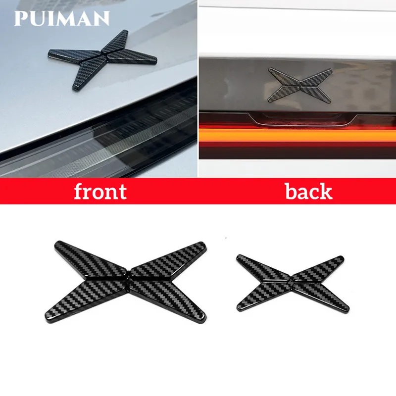 ABS Carbon fiber Look Trim Accessories Car Logo Sticker Cover Front Rear Logo Garnish For Xpeng X peng P 7 2020 2021 2022 2023