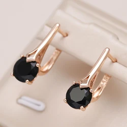 Kinel Hot Simple Black Natural Zircon Clips Earrings for Women Trendy 585 Rose Gold Color Bride Wedding Earrings Fine Jewelry