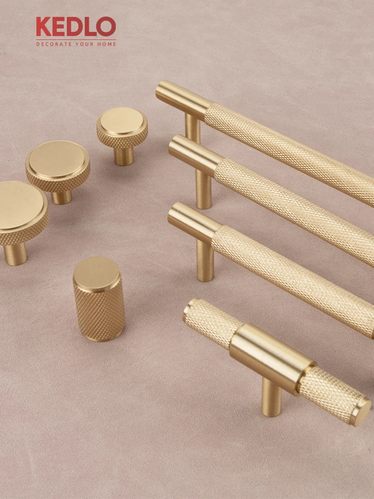 KEDLO Massiver Messing-Knotengriff 500mm Langer Griff für Küchenschränke Europäischer Stil Leichter Luxus Gebürsteter Messinggriff in Gold – Detail 1