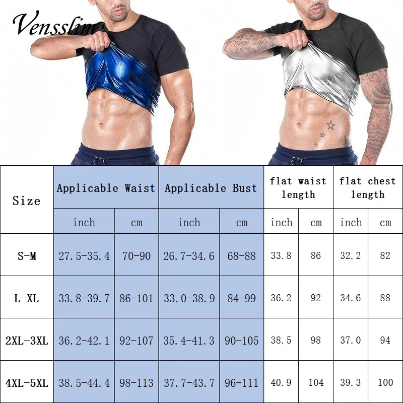 Vensslim Men Sauna Sweat Suits Shirt Compression Weight Loss Hot Thermo Vest Slimming Gym Body Shaper Waist Trainer Trimmer Tops