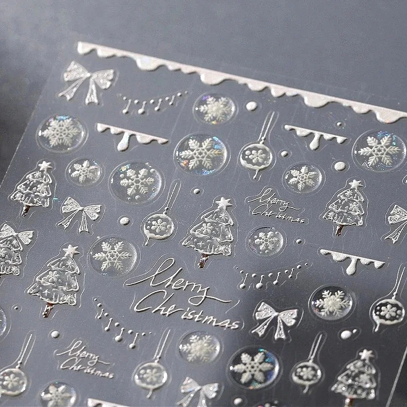Invierno brillo copo de nieve bola de cristal Bowknot árbol de Navidad estrellas muñeco de nieve pan de jengibre Santa Claus pegatinas para decoración de uñas herramienta de calcomanías