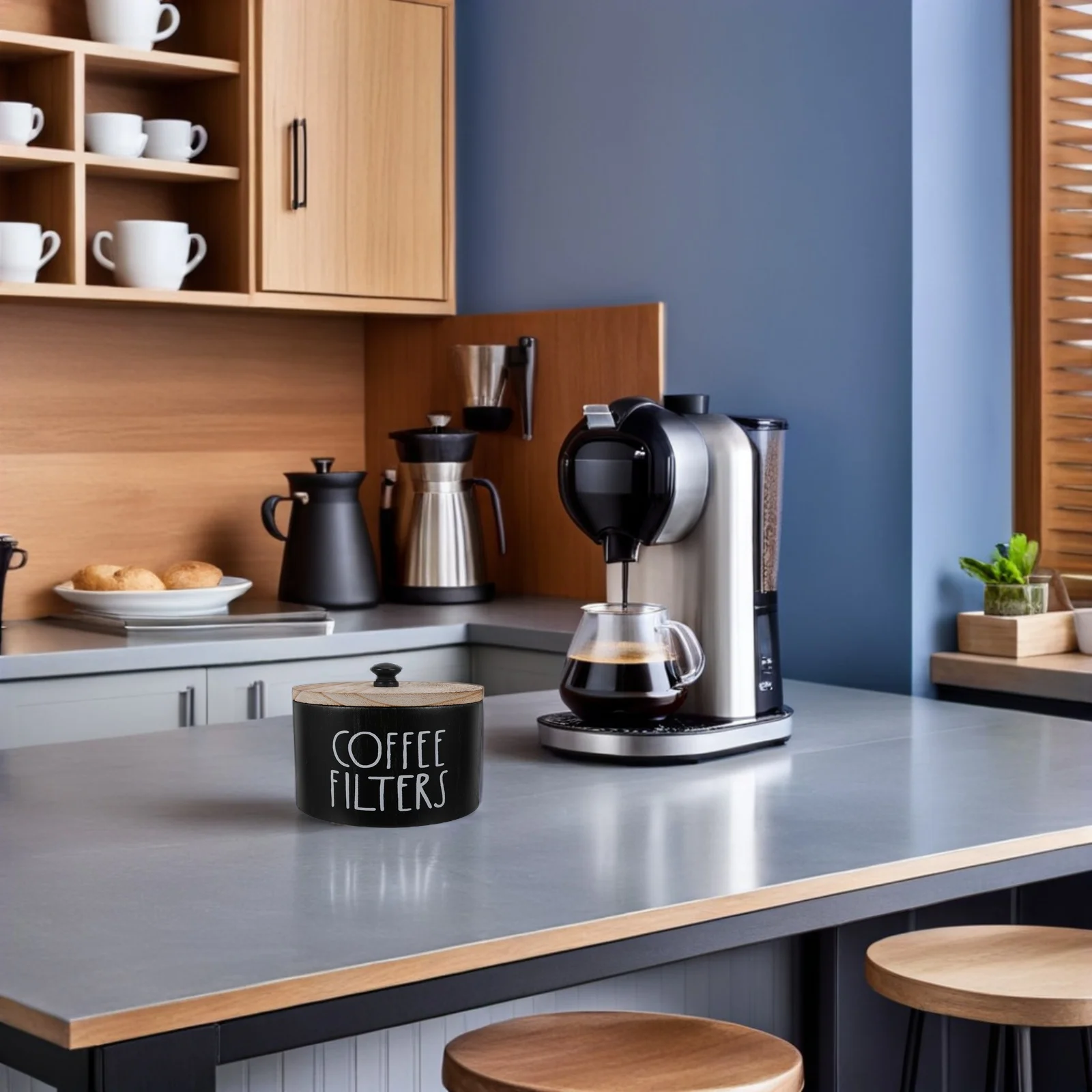 

Black Wooden Coffee Filter Holder 5.9 Inch - Large Capacity Rustic Farmhouse Filter Storage Box with Lid for Counter Coffee Bar