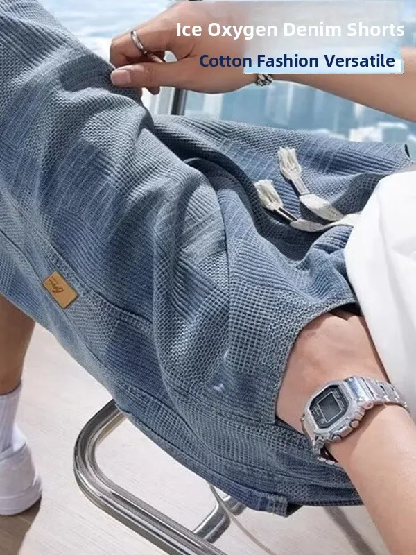Summer Thin Denim ort Pants Men's 2025 New American High Street Teen Casual Five-Point Trendy Star  Patterned Jeans