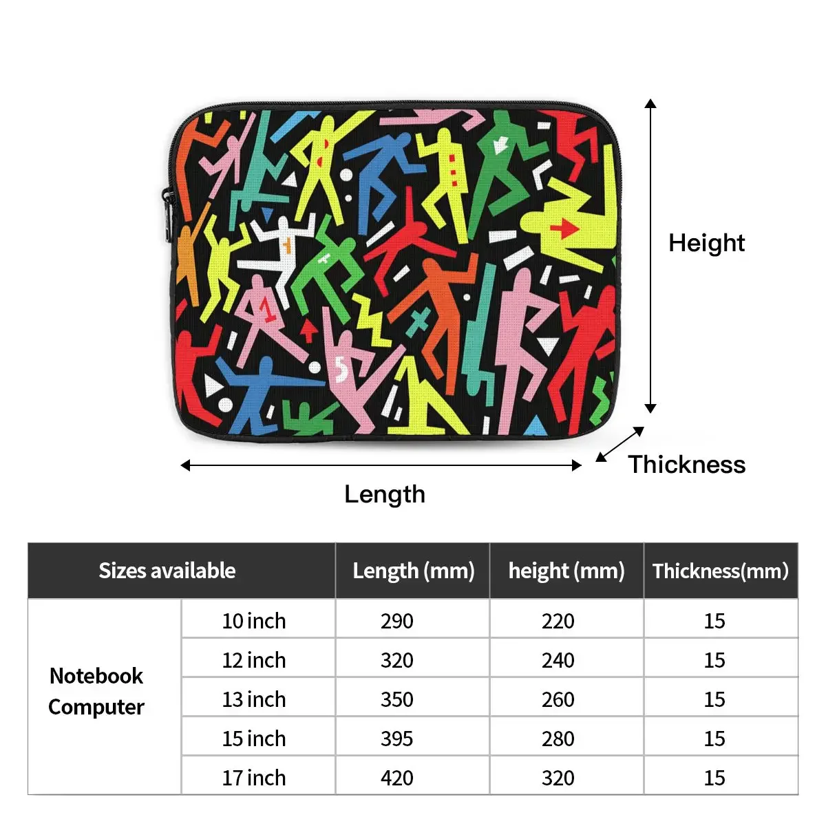 Vintage Renkli Dansçılar Ve Şekiller Desen Bilgisayar ipad Laptop Kılıfı 17 15 13 12 10 Inç Dizüstü Bilgisayar Kol Çantası Taşınabilir Kapak