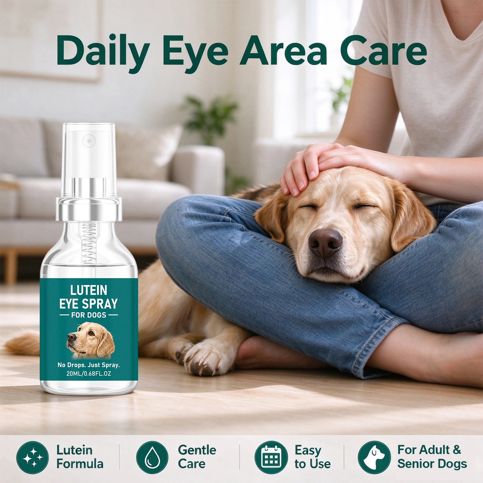 Lutein Eye Spray for Dog with Marigold Flower Extract Reduce Tear Residue for Cloudy-Looking Aging Eyes Daily Dogs Eye Area Care