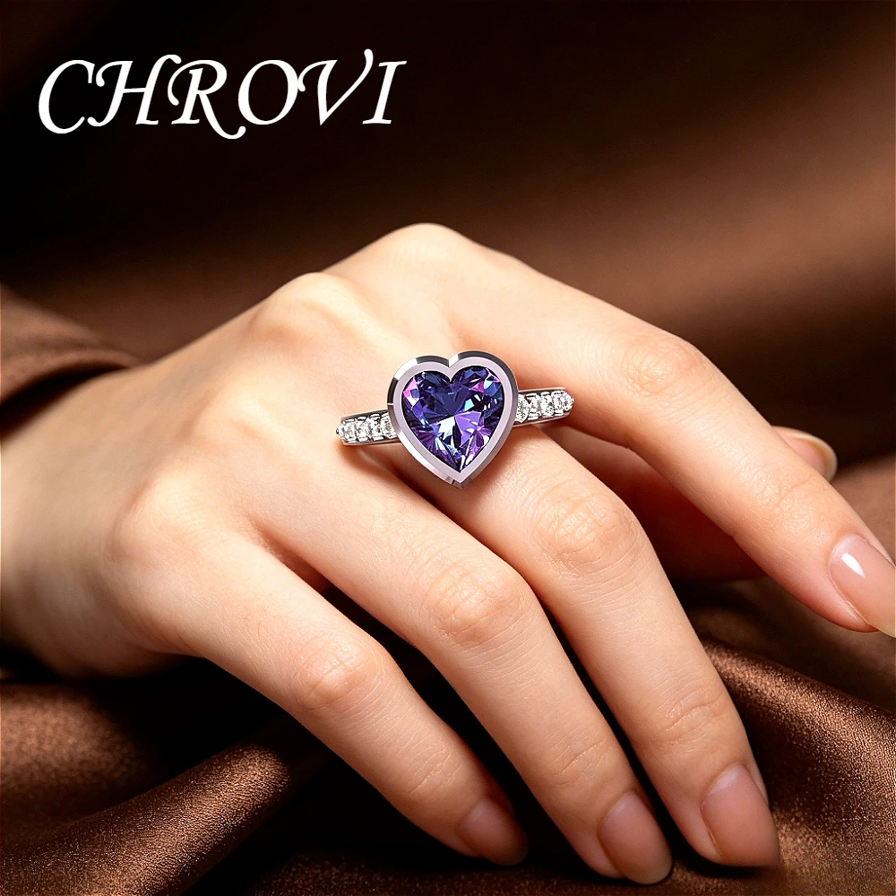Luxuriöser 925 Sterling Silber Bestseller Amethyst Herzförmiger Zirkonia-Ring - Damen Verlobungsring Schmuck – Detail 3