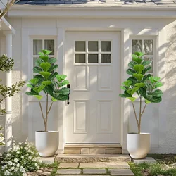 2 stuks kunstmatige vioolblad vijgenboom, 5ft/6ft hoge decoratieve faux vioolbladeren vijgen zijden boom in pot thuis binnen hoek decor