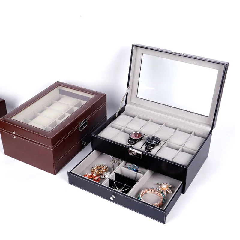 

Роскошный ящик для хранения часов с замком, двухслойный ящик для хранения ювелирных изделий, витрина для часов