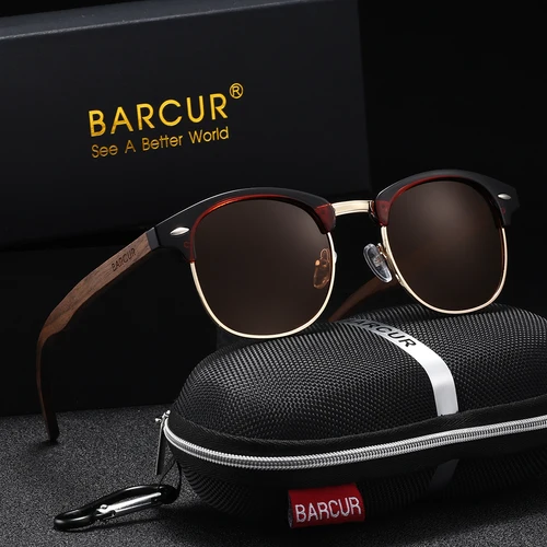 Imagen 1 del producto BARCUR gafas de sol polarizadas de madera Natural para hombre, gafas de sol de nogal para mujer, gafas de sol de madera hechas a mano, lentes de sol para mujer