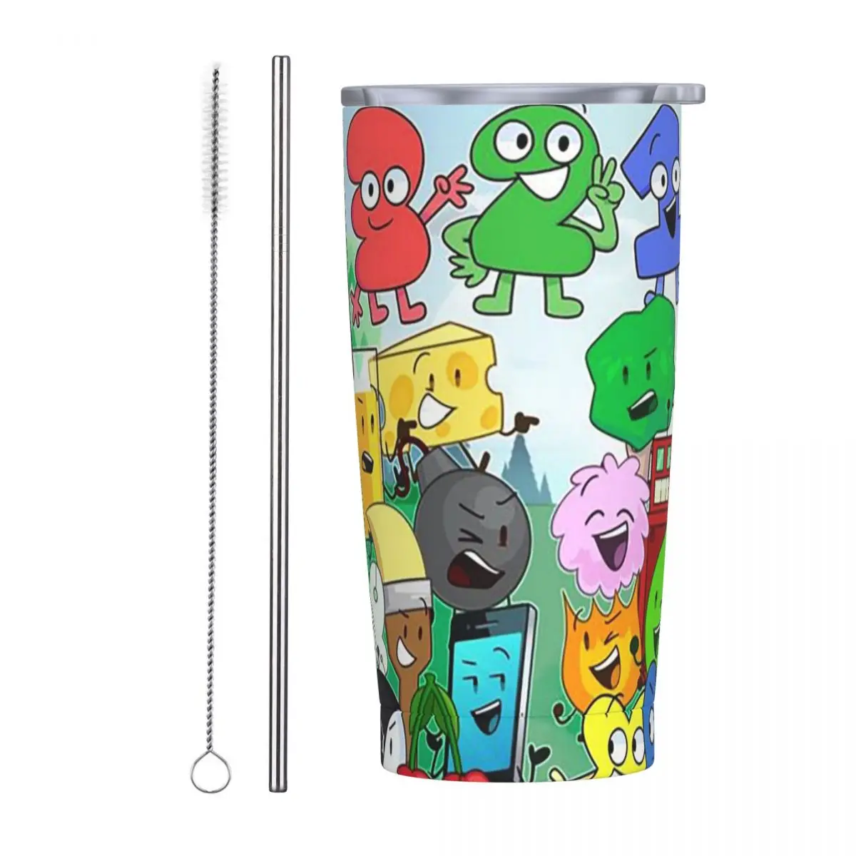 BFDI Inanimate Battle For Dream Island Anime Stainless Steel Tumbler Vacuum Insulated Mugs Thermal Cold Cup Straws With Lid 20oz