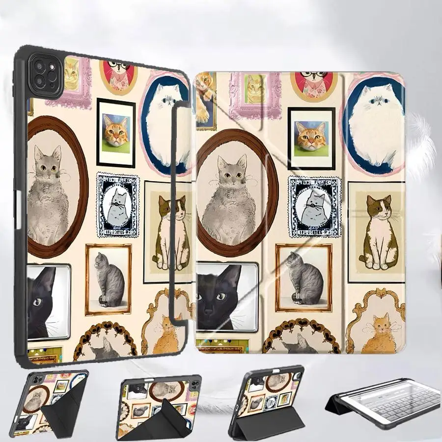 Holder Cover Tablet Case For iPad Air 4 5 M3 M2 M4 11inch Mini 6 7 Pro 11th 10th 9th 8th 7th 12.9inch Pro 2025 Cartoon Cute Cat