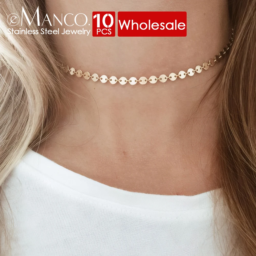 

eManco 10CS Gold Color Stainless Steel Choker Necklace 4MM Women Korean Aesthetic Necklaces for Women Best Friend Jewelry