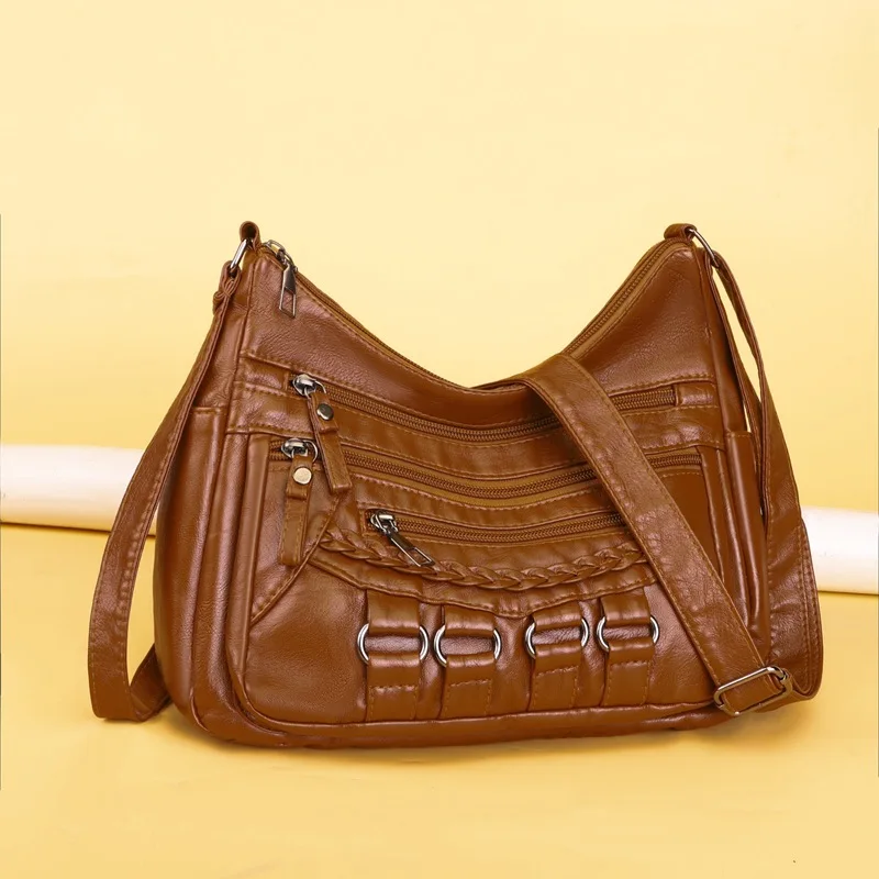

2025 Lightweight Mom Bag - Large Capacity Multi-Layer Shoulder Tote - Washed Soft PU Leather Crossbody Purse
