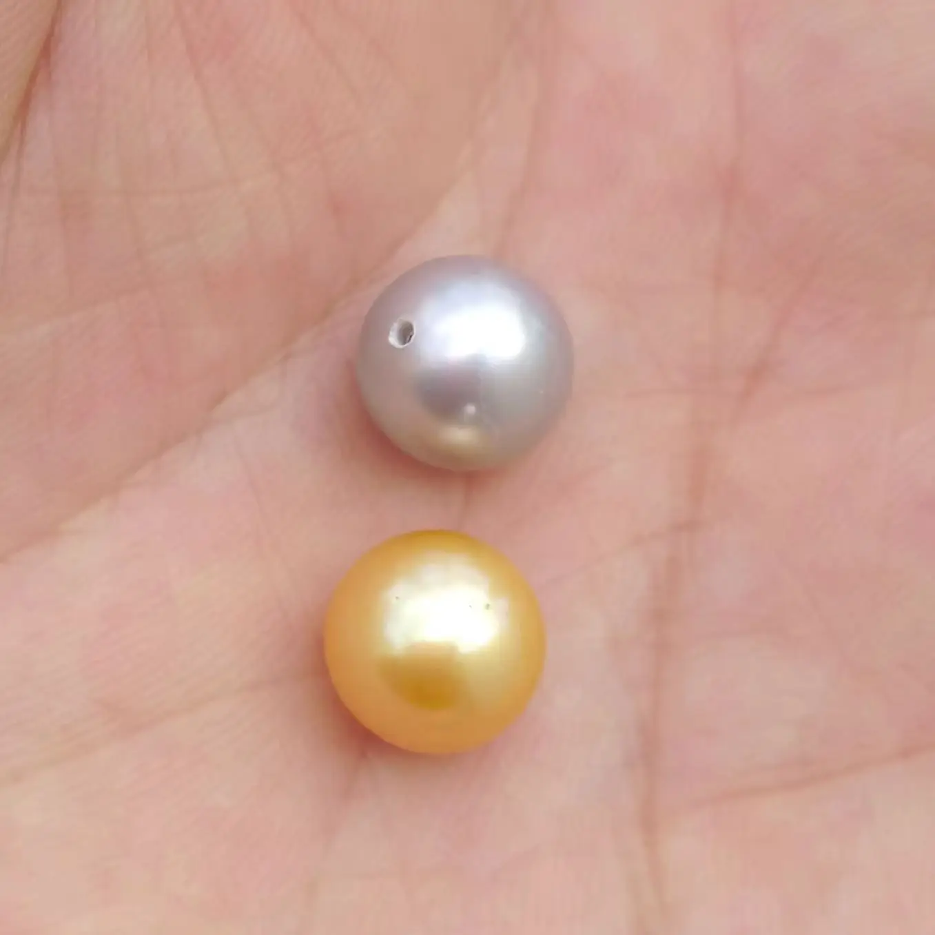 

Pair Natural 8.5-9mm South Sea Genuine Round Gray Gold Loose Pearl Half Drilled DIY Pendant Ring