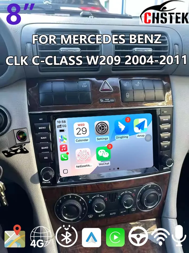 CHSTEK Wireless Carplay Handsfree Swap Bluetooth For Mercedes Benz C-Class W203 W209 CLK C209 C180 4G GPS WIFI Auto Vedio Stereo