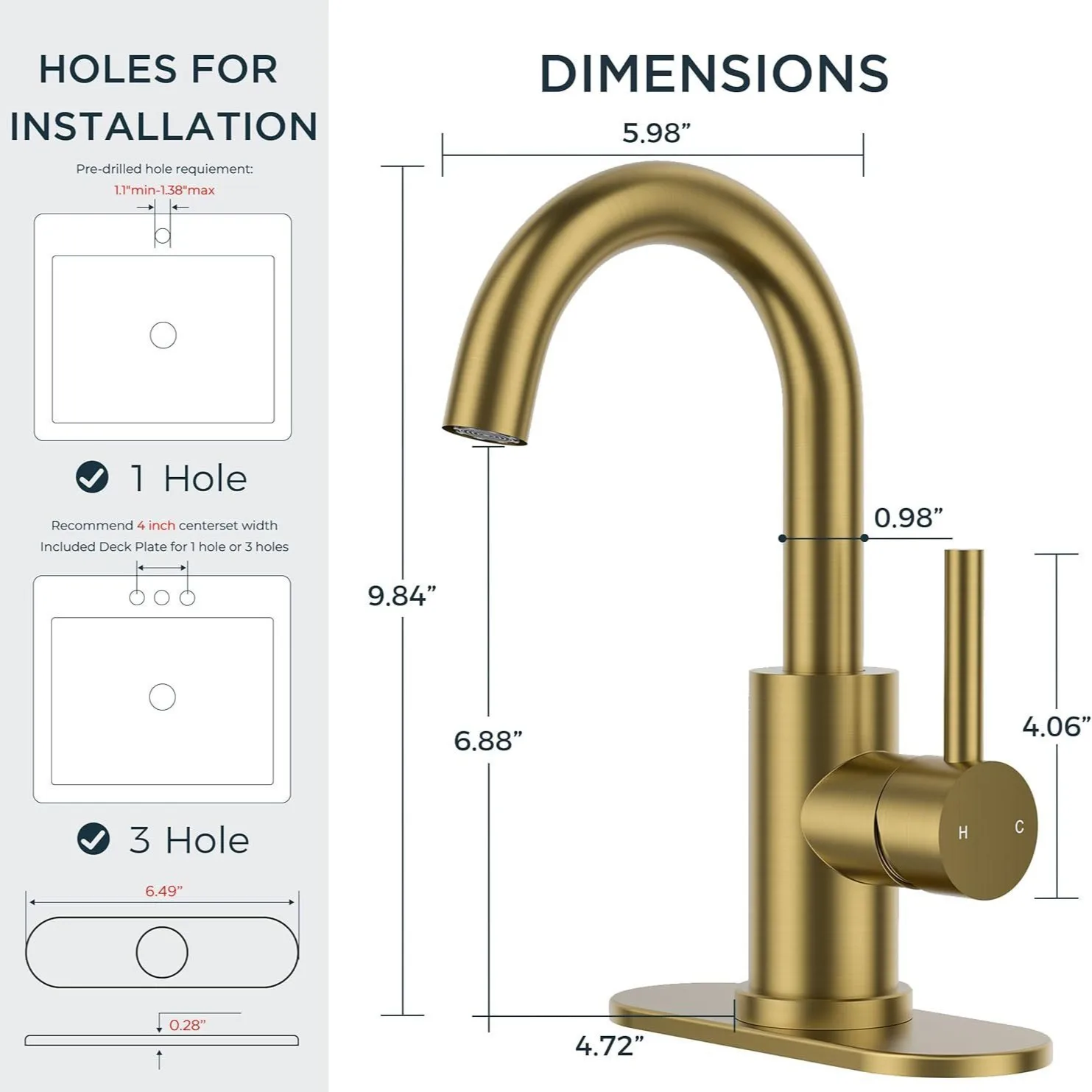 Stainless Steel Gold Basin Faucet Hot and Cold Basin European Bathroom Brushed Small Curved Mixed Water Faucet