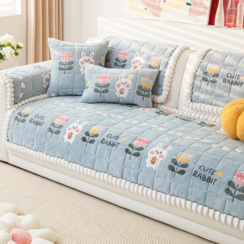 Plush Sofa Cover Anti-slip Couch Towel Mat Dust-proof Sofas Slipcover Soft Warm Winter Pad for Living Room Furniture Protector