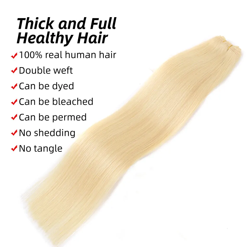 Straight Menselijk Haar Weeft Braziliaanse Remy Human Hair Bundels Naai In Inslag Extensions Straight Blond 100G 12 "-24" Natuurlijke Haar