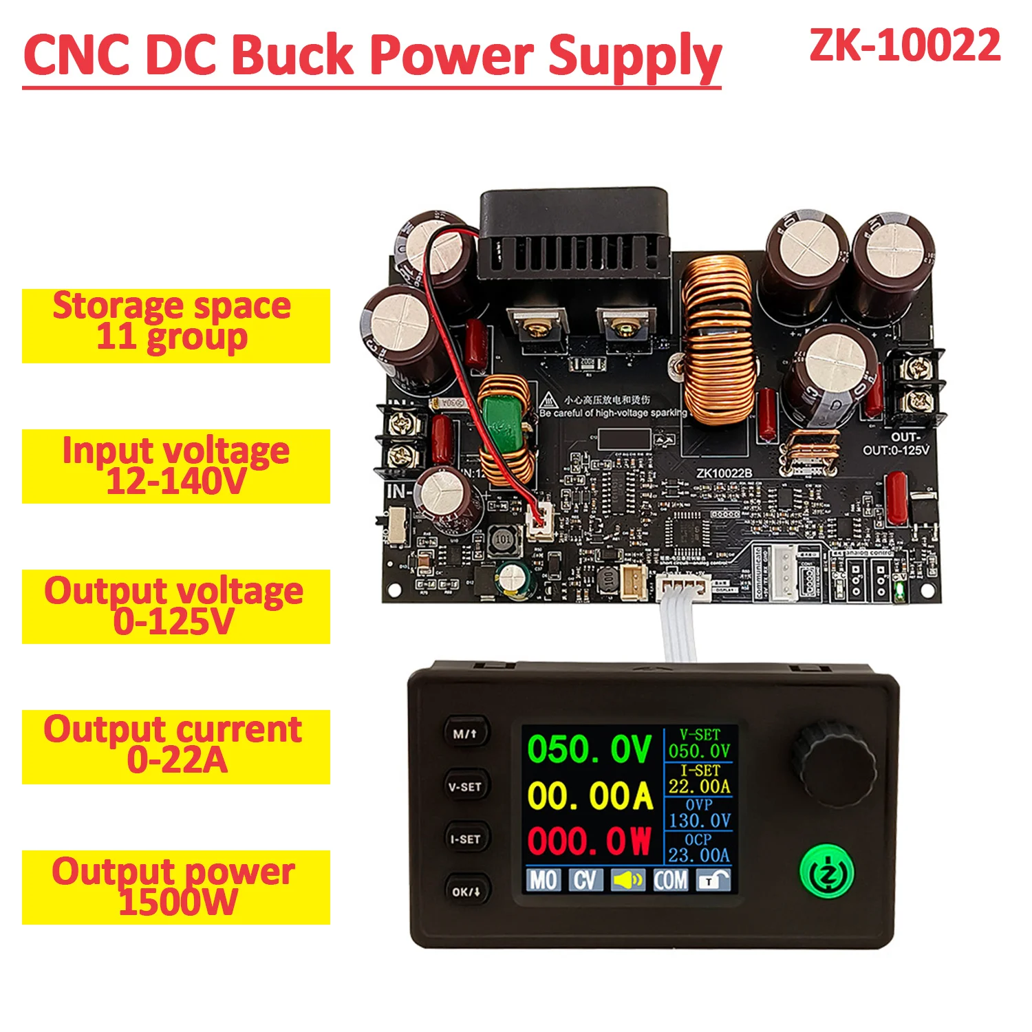 ZK-10022 CNC Step-Down DC Adjustable Stabilized Voltage Power Supply 0-125V 22A 1500W Constant Voltage Constant Current Module