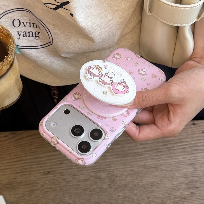 Kawaii Cartoon Monkey Magnetic Phone Case For iPhone 17 Pro 16 15 14 Pro Max Cover with Magsafe Stand Cute Holder Korean Cases view 4