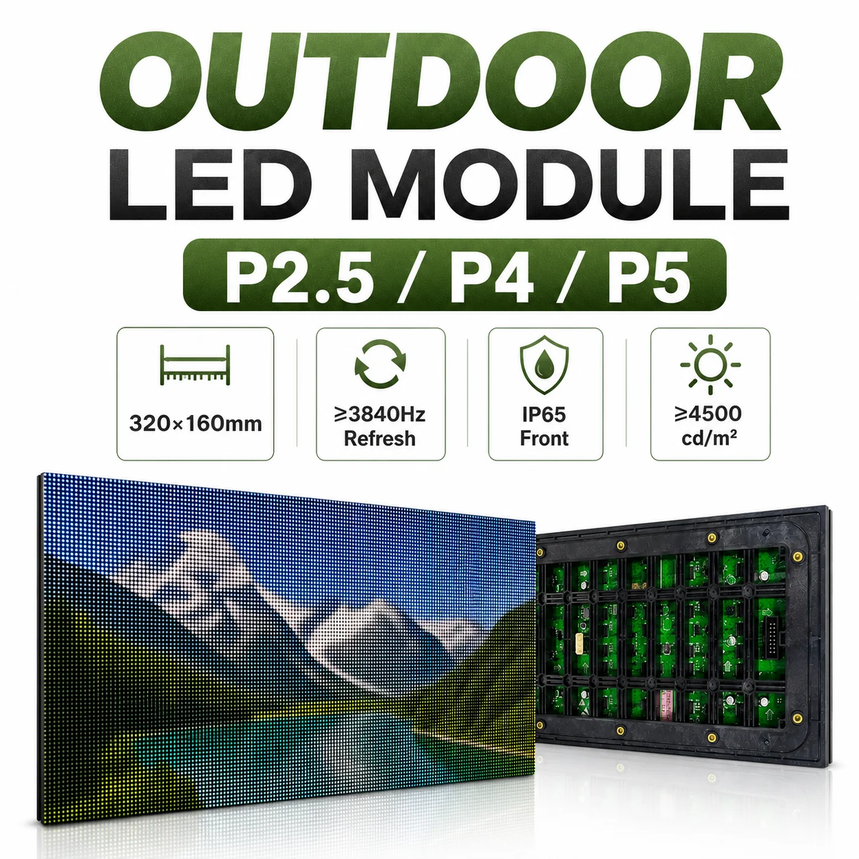 Outdoor Full Color Waterproof LED Display Module P2.5 P4 P5 SMD RGB 320x160mm High Performance Matrix LED Screen Video Wall
