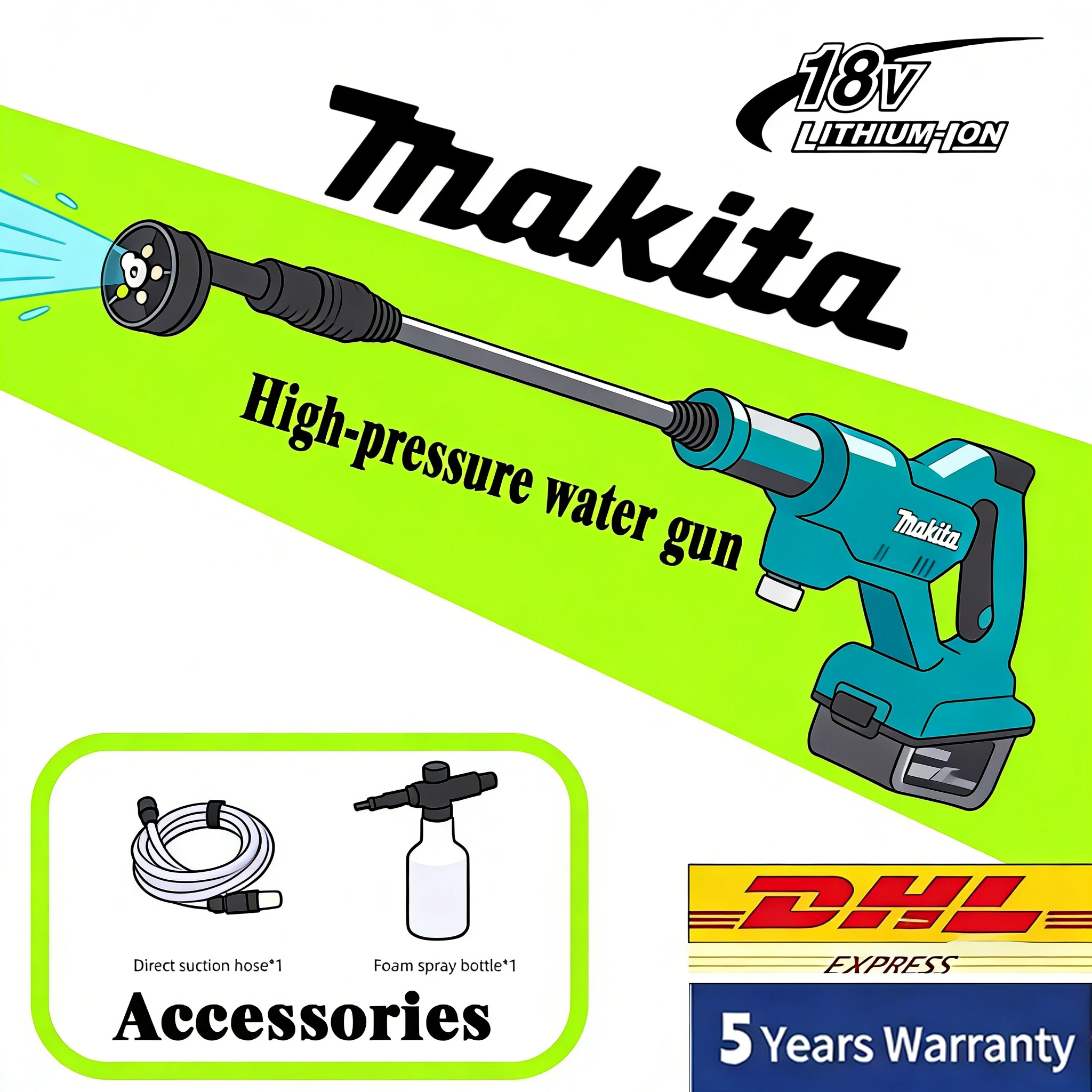 

Original Makita Battery 18V Cleaning Machine Wireless Lithium Battery Outdoor Household Water Gun Handheld Car Wash To watering