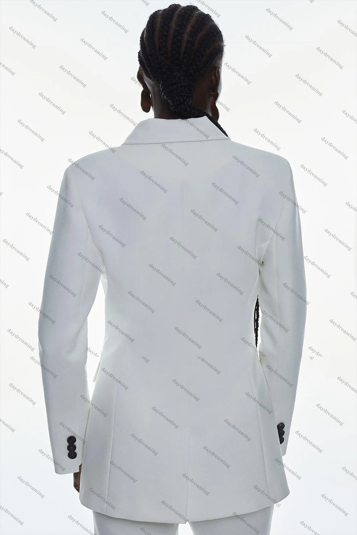 Traje Vintage blanco de 2 piezas para mujer, de doble botonadura vestido de fiesta, chaqueta ajustada con bolsillo, Blazer Power hecho a medida