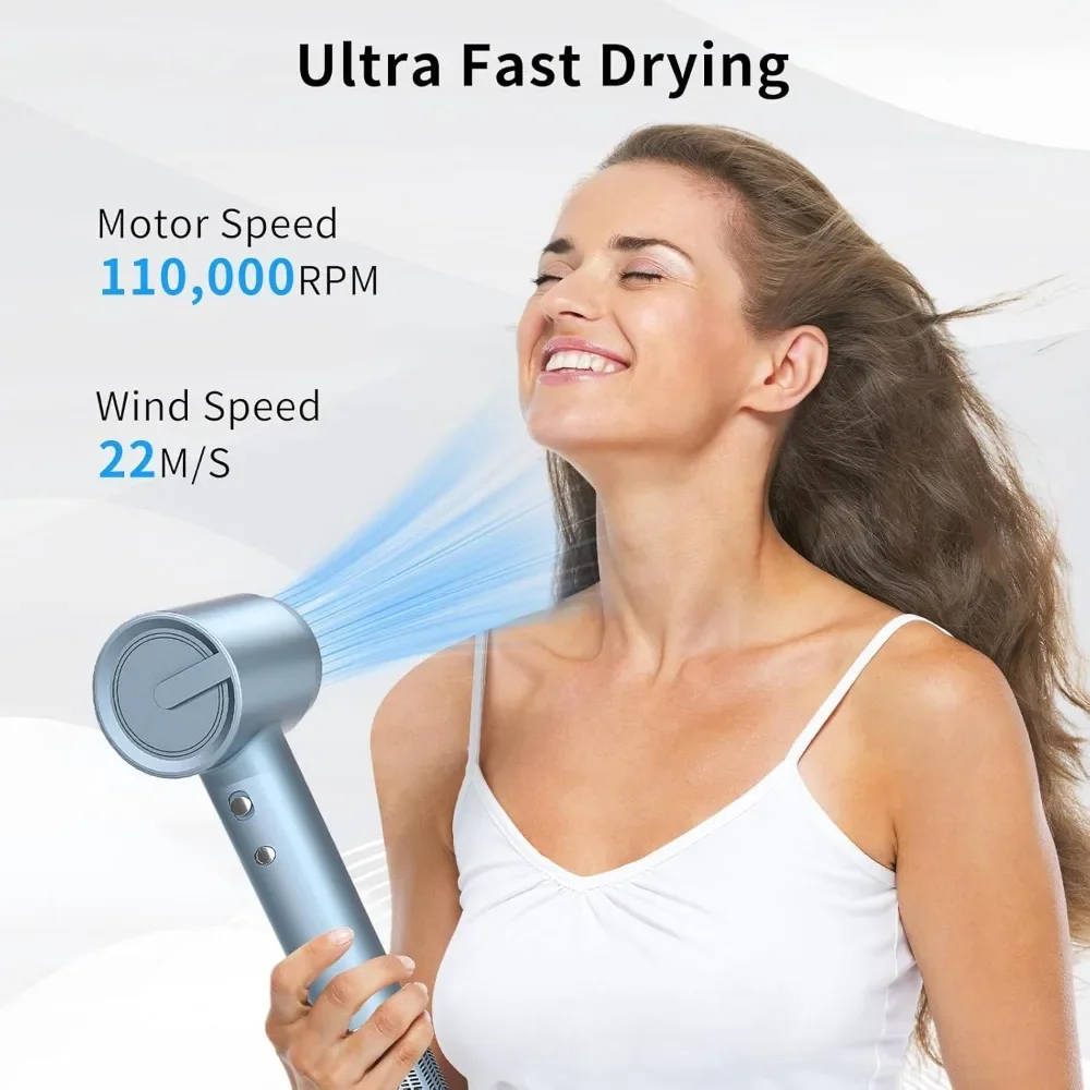 Hair Dryer With Magnetic Nozzle, Negative Ionic High-Speed Brushless Motor Blow Dryer, Thermo-Control & Ions, Hair Dryer