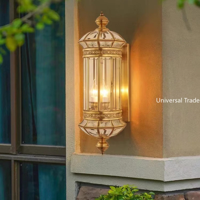 

European Style All Copper Door Wall Lamp Outdoor Waterproof American Stair Balcony Wall Lamp Hotel Villa Exterior Wall Lamp