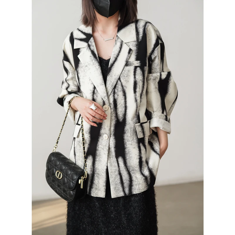 

Phil Dan Hong Kong Sle Hollow out Bal Long Sve Thin Suit Jaet Medium Length Loose Fit Spring Summer Outerwear