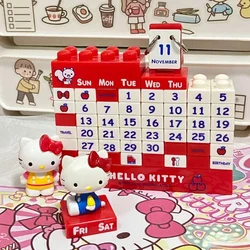 Sanrio Anime Hello Kitty kreatywny blok montażowy kalendarz urocza lalka kreskówkowa DIY kalendarz na stół dla dzieci Puzzle zabawka prezent