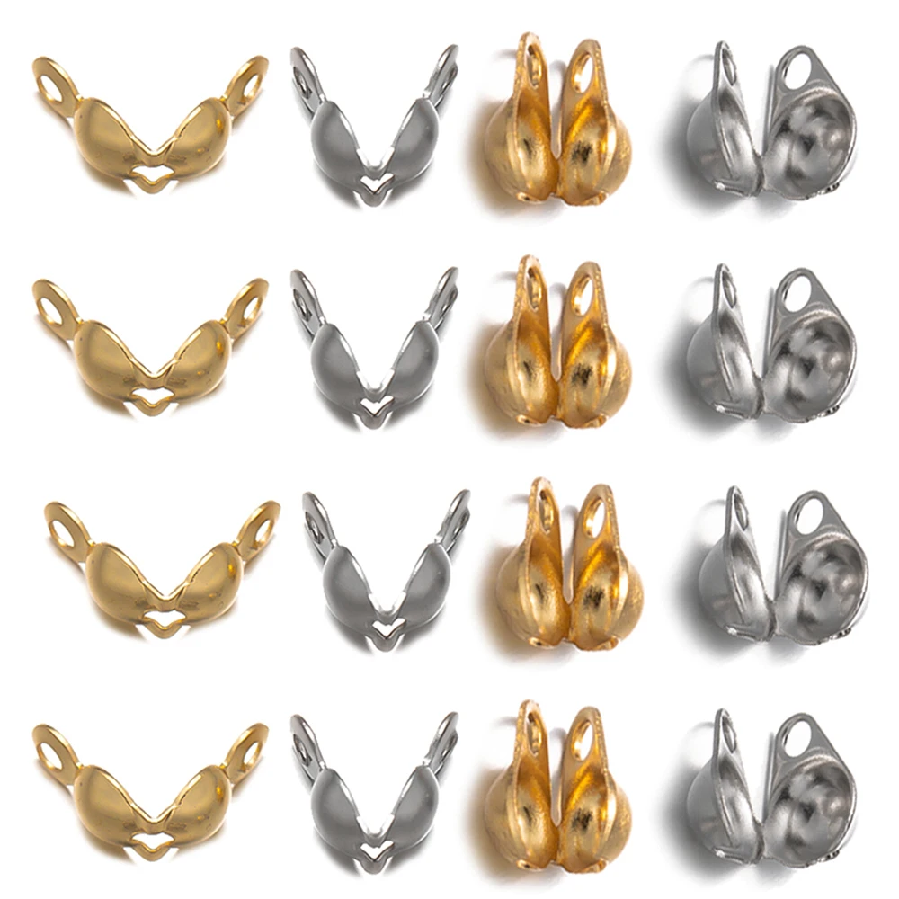 500pcs Stainless Steel End Clasp Beads Open Cover Crimp Connector For DIY Necklaces Bracelets Jewelry Making Supplies Component