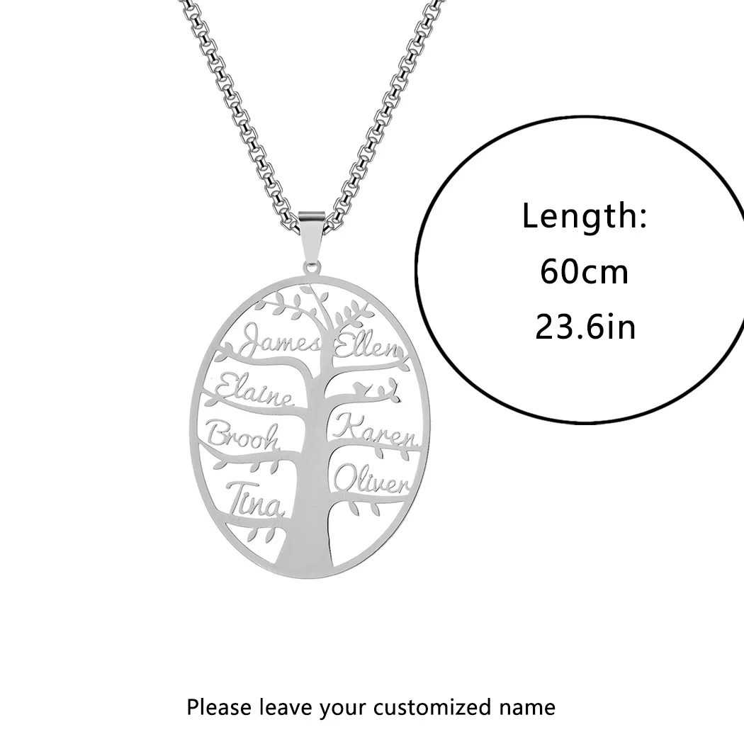 Custom Necklace with 7 Names Heart Shaped Tree Necklace for Women Love Stainless Steel Family Name Jewelry Gift