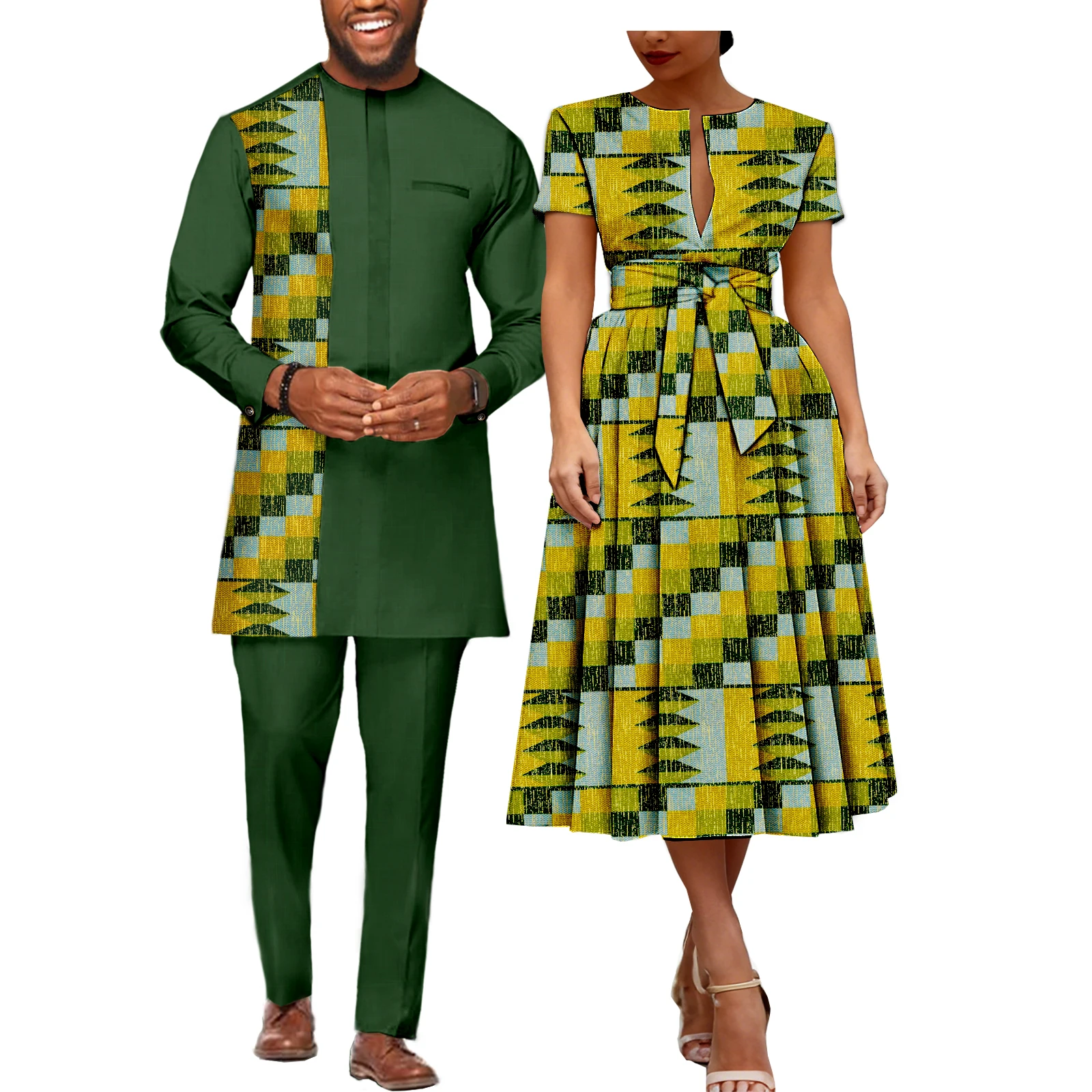 فساتين SEA&ALP الأفريقية للنساء فستان أنقرة مطبوع عليه شمع متطابق مع ملابس Dashiki للرجال ملابس الزوجين الأفريقية لحفلات الزفاف #5