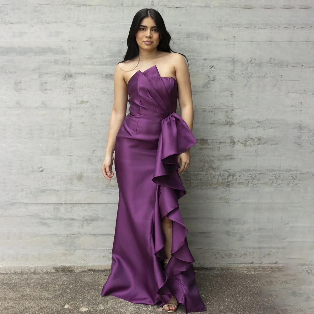 

KSDN Elegant Women Evening Dresses Strapless Sleeveless Luxury Long Gowns Special Occasion Split Sweep Train Party Dress