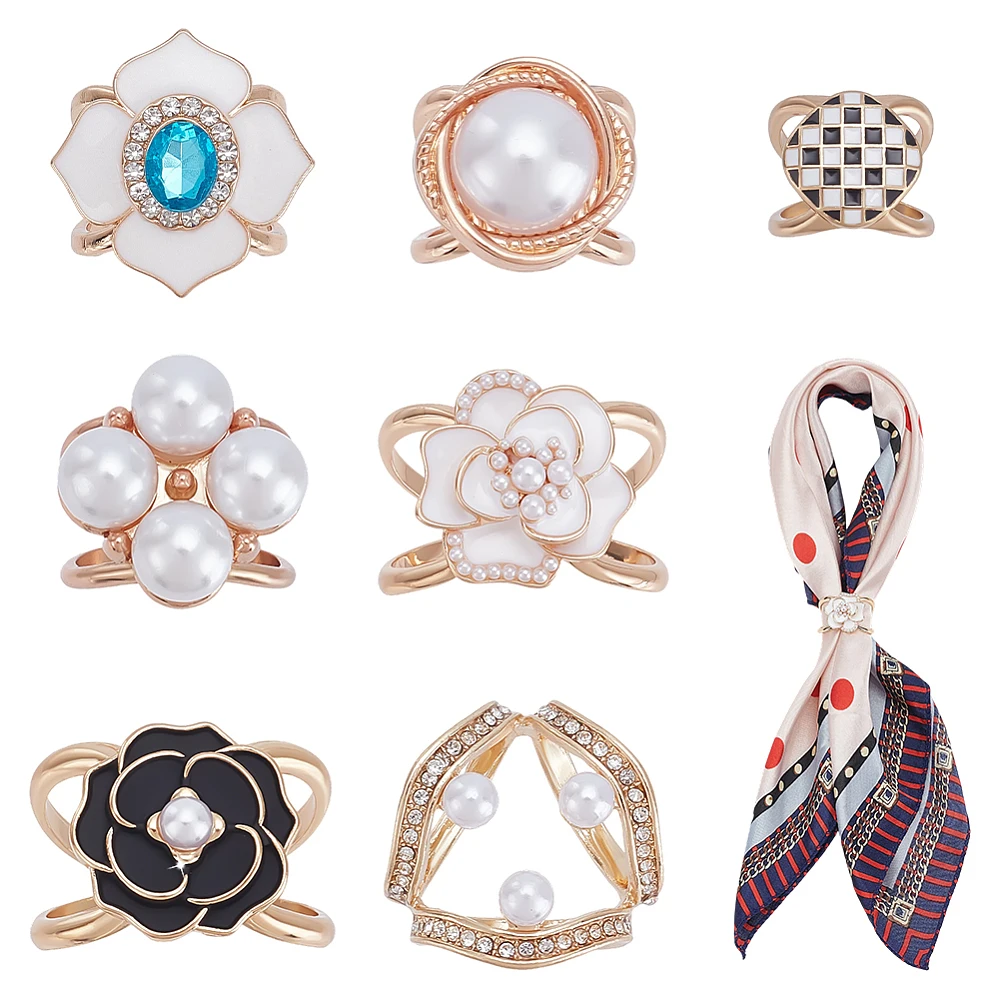 7Pcs Scarf Rings Buckle Slides 7 Styles Alloy Silk Scarves Pin Shawl Button Brooches T-shirt Ties Metal Clip Scarf Ring Clip