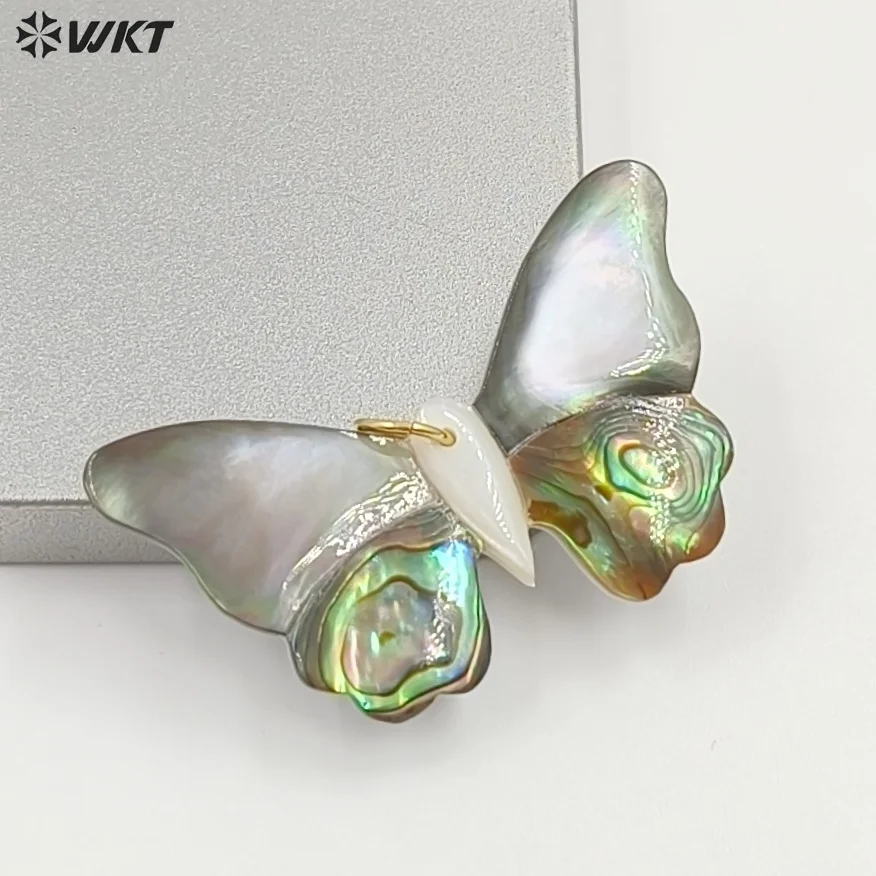 WT-JP466 Exquisite&Dynamic Butterfly Style Pink Grey And Abaloneshell Patchwork Design Pendants For Girls Hairpin Findings