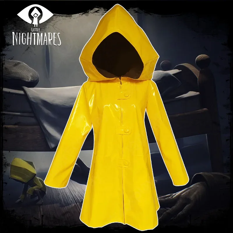 Game Little Nightmares Six Cosplay Costumes Hungry Kids Dress 2 Cos Outfit Uniform Halloween Suit Raincoat Children PU LEATHER X