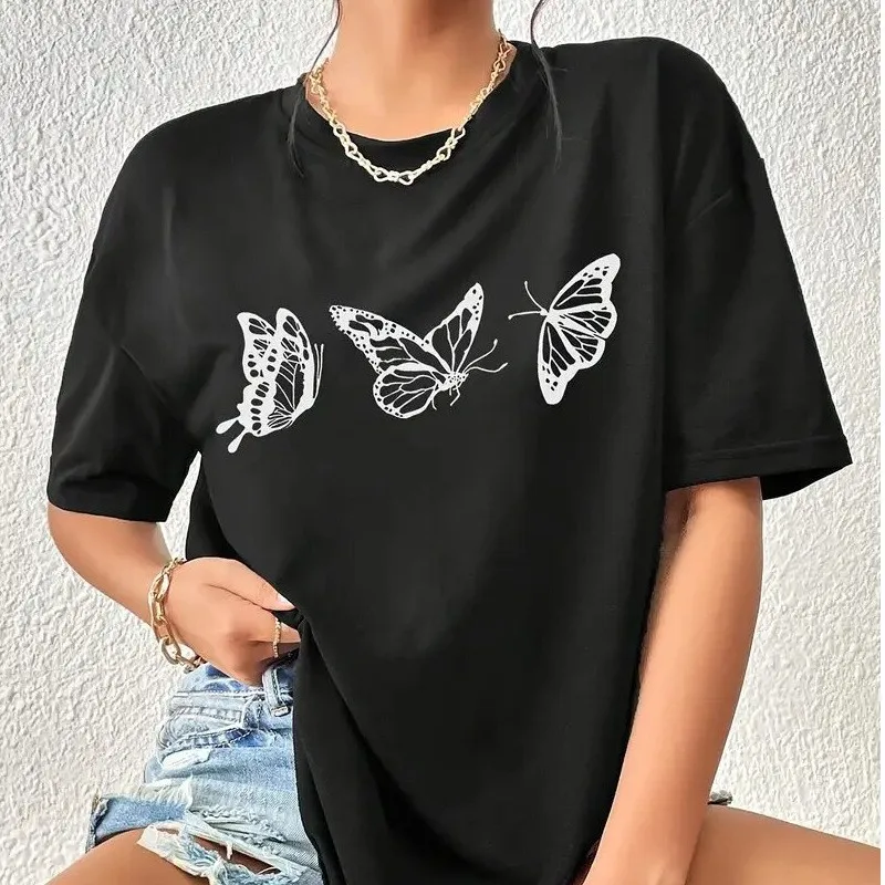 

Summer Butterfly Print Casual Short Sleeve T-Shirt