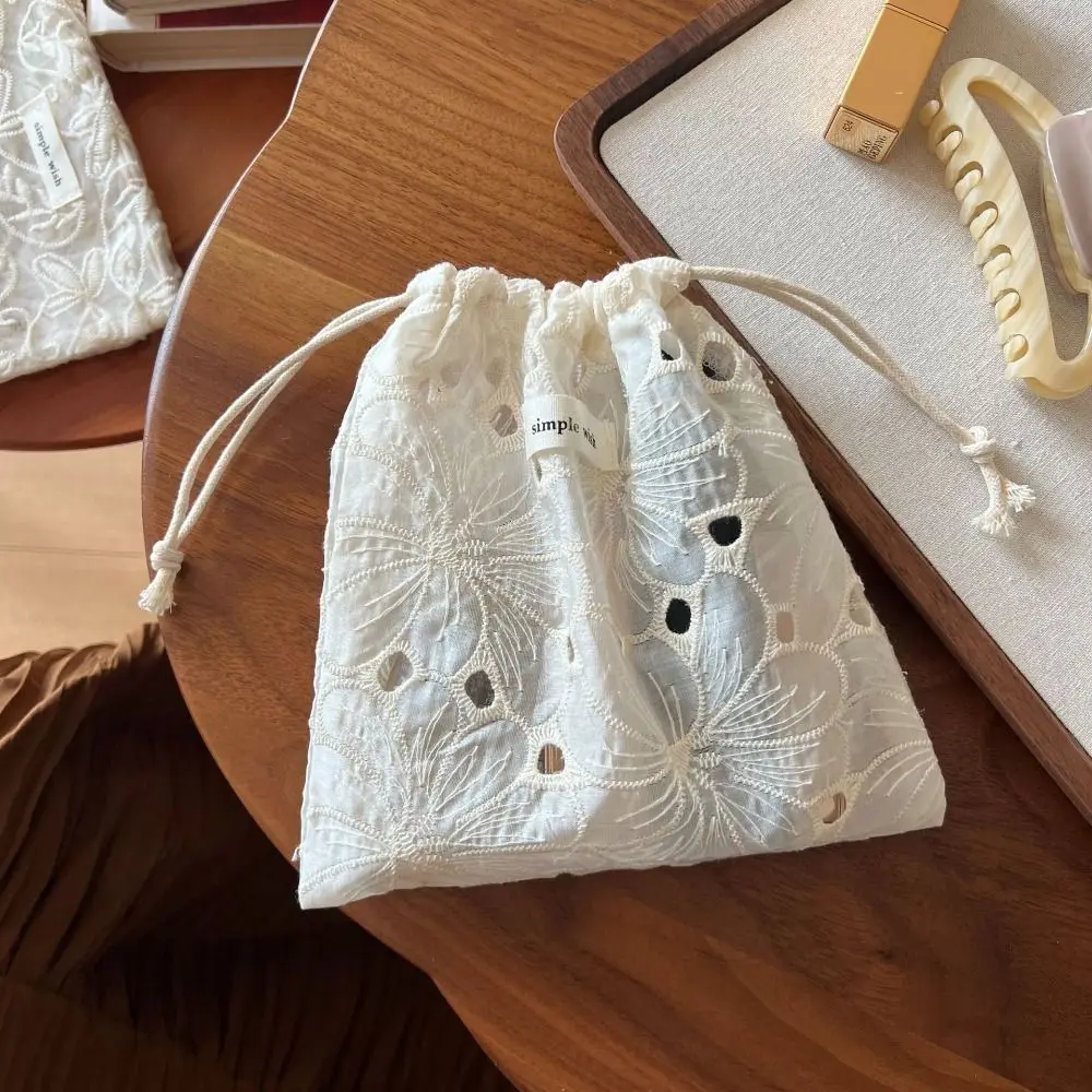 Portable Embroidery Flower Drawstring Pouch Retro Mesh Lace Drawstring Storage Bag Multicolor Lightweight Jewelry Storage Bag
