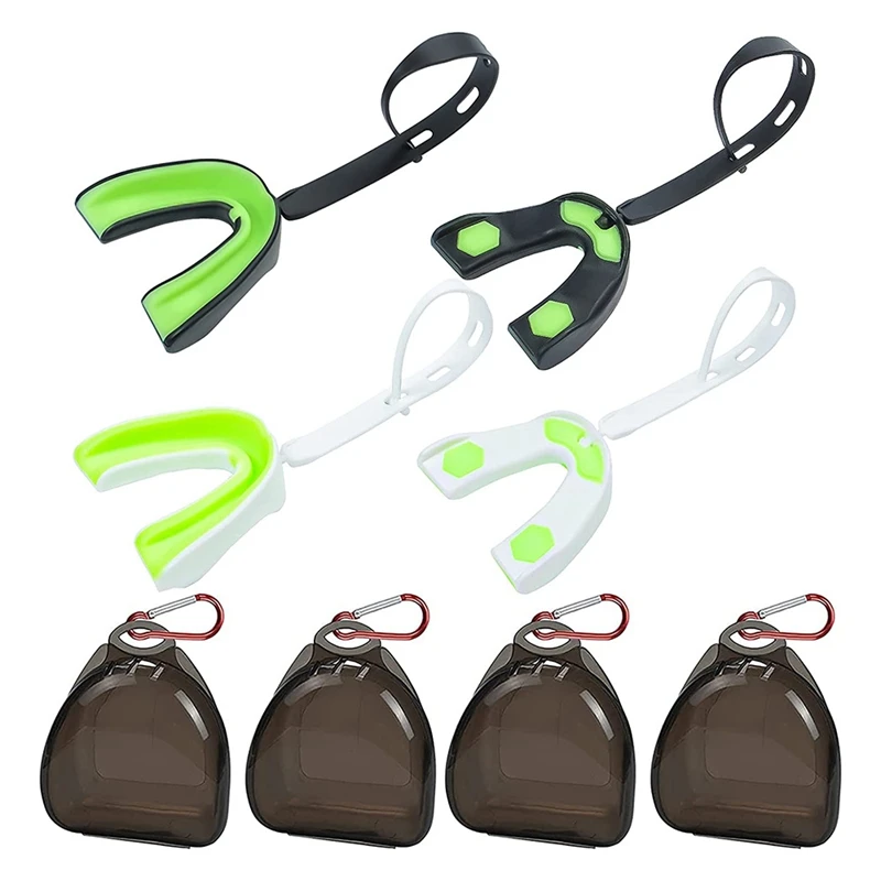 

4Pcs Sports Mouth Guard,Soft Mouth Guard With Strap,Mouthguard For Football,Lacrosse,Hockey,Basketball,MMA