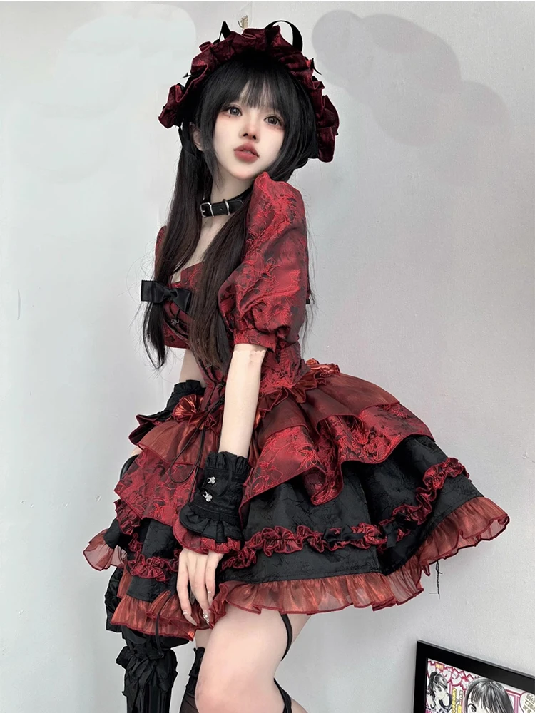 

Harajuku Punk Plaid Skirts Three-Piece Suits Gothic Girl High Waist Plaided Lolita Mini Skirts Sets Japanese Fashion Streetwear