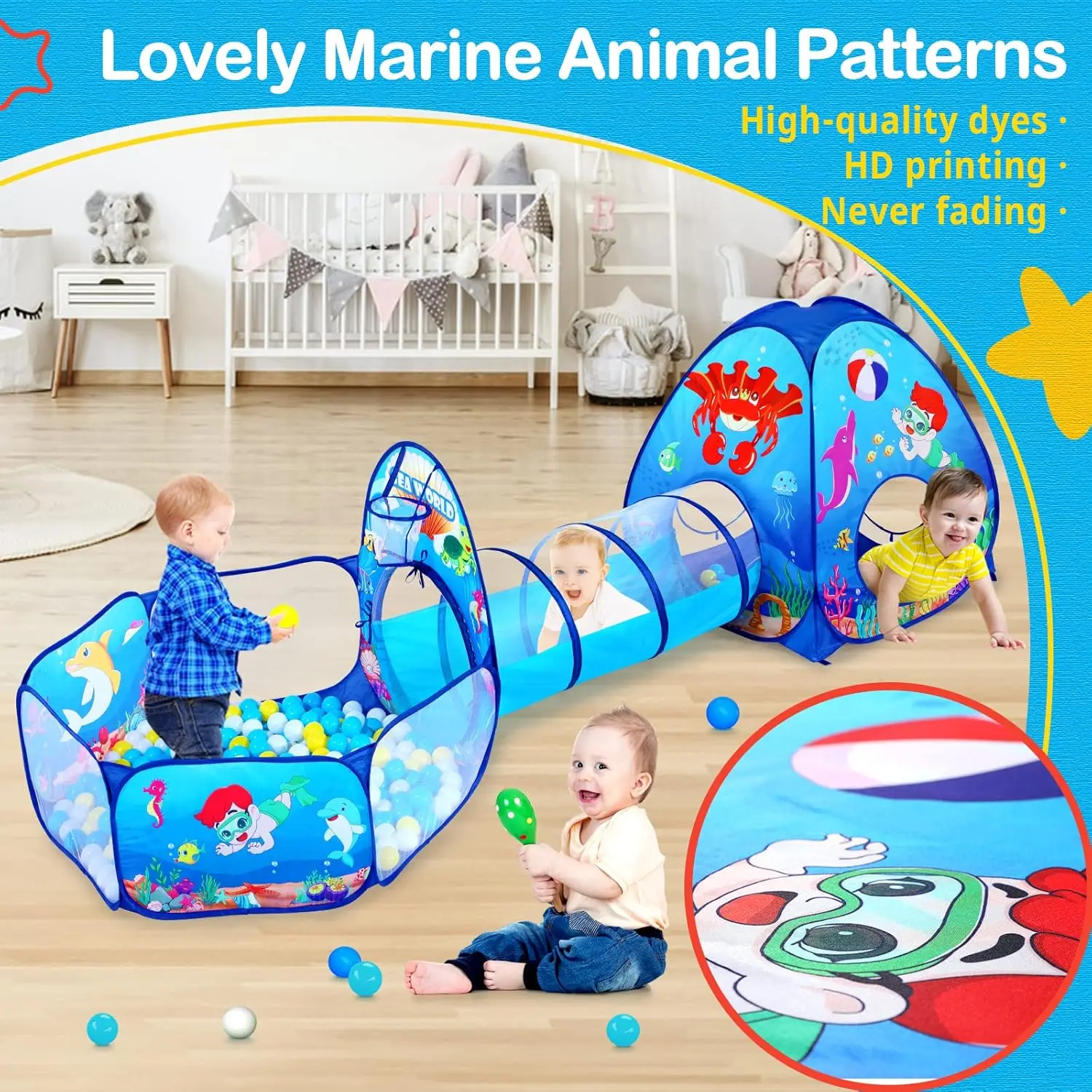 Poissons à balles pour enfants, 3 pièces, avec tente de jeu pour enfants, Tunnel pour bébés, maison de jeu intérieure/extérieure Pop-Up pour enfants, jouet pour garçons