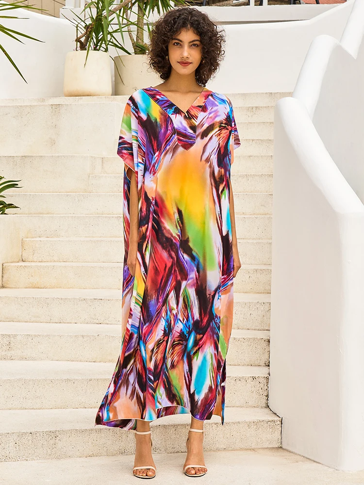 SUNFORYOU Easy Dry Cover-ups Caftans for Women Boho Dress Loungewear Sliky Beachwear Swimsuit  Tunic Robe Flowy Tunic for Beach