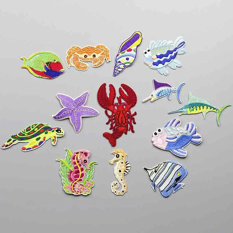 1 Piece Cute Marine Fish Patch for Clothing and Backpack Decoration 3-9 CM Applique Iron on Fabric Stickers DIY
